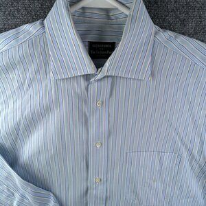 Gitman Bros Fashion Post Louisville 15.5 33 Button Up Blue Yellow Striped VTG **